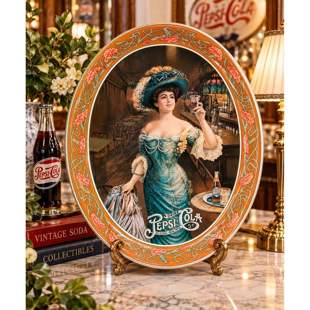 Pepsi-Cola 5¢ Victorian Lady Oval Metal Serving Tray Advertising Reproduction